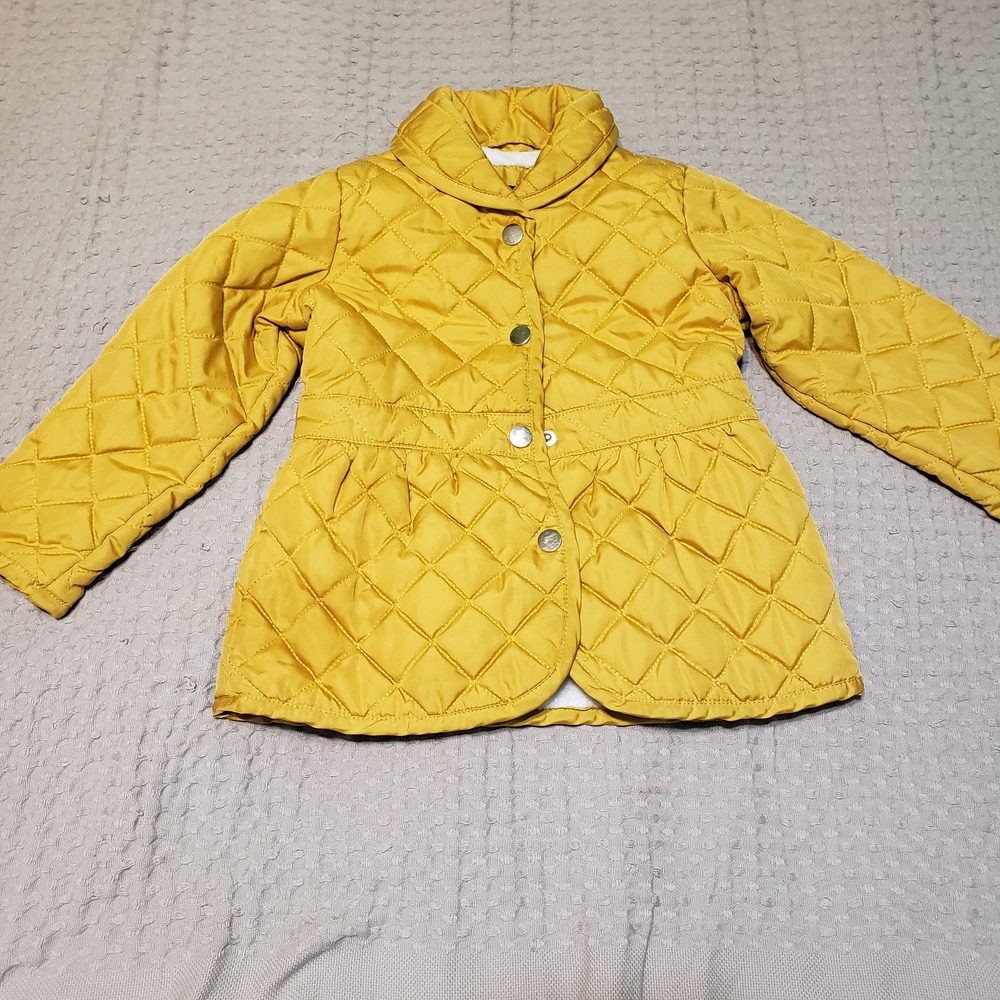 Me Jane Mini Mustard Yellow Quilted Puffer Jacket Faux Fur Lined 3T